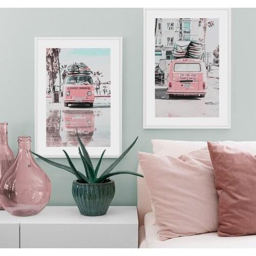 Nordic Modern Car Beach Surfboard Wall Art Print Paper Painting Nordic Posters And Prints Wall Pictures For Living Decor