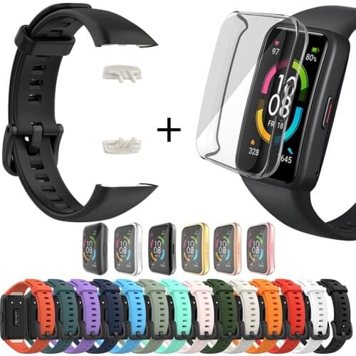 Replacement Strap For Huawei Band 6 Silicone Watch Strap For Honor Band 6 Strap With TPU Full Screen Protector Case