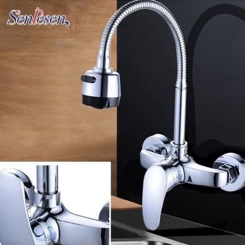 Senlesen Basin Kitchen Laundry Sink Faucet Copper Wall Outlet Faucet Hot and Cold Wall-mounted Sink Wall Mounted