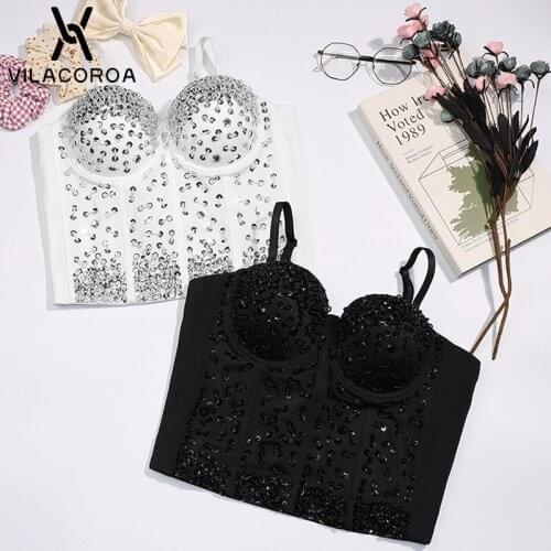 Tube Top Skinny Sexy Crop Tops Women White Sequin Stitching Sling Camisoles High Street Backless Corset Female Luxury Corset