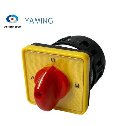 A-O-M 3 position selector switch 16A 1 pole changeover rotary cam switch yellow panel red handle small size control circuit