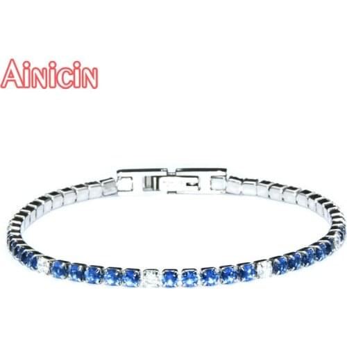 High Quality 316L Stainless Steel Blue Zircon Cubic Stone Setting 3mm Tennis Bracelets For Men and Women Jewelry 5pcs
