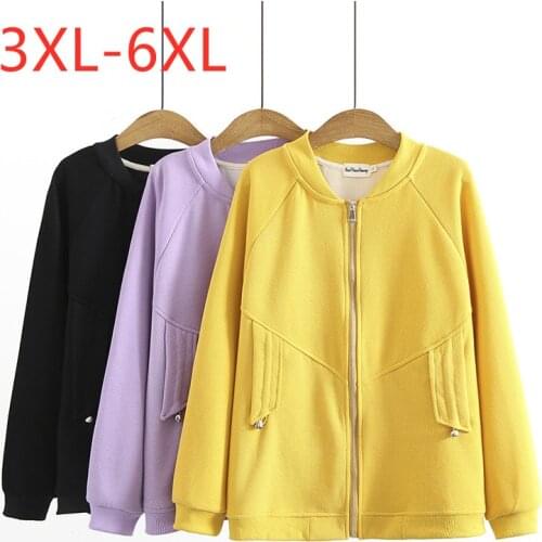 New 2021 Ladies Autumn Winter Plus Size Jacket For Women Large Long Sleeve Loose Cotton Black Yellow Zipper Coat 3XL 4XL 5XL 6XL