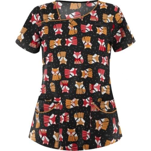 80%HOT Tops Colorful Washable Printed V-type Collar Women Short Sleeve Shirt for Home