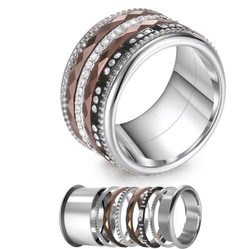 Legenstar Rings Black Stainless Steel Ring For Women Wedding Interchangeable Full Zircon Band Titanium Bague Femme Acier Inoxyda