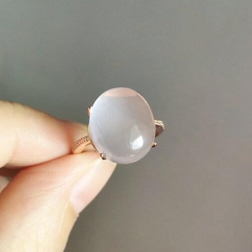 Genuine Natural Star Light Pink Rose Quartz Gemstone Crystal Fashion Woman Party Wedding Ring Adjustable Size