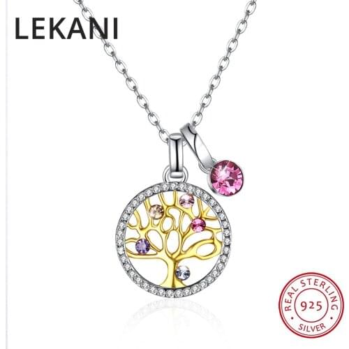 LEKANI Multicolor Crystas From Swarovski Tree Pendant Necklaces Fashion Real S925 Silver Collares With Gold Plated For Women