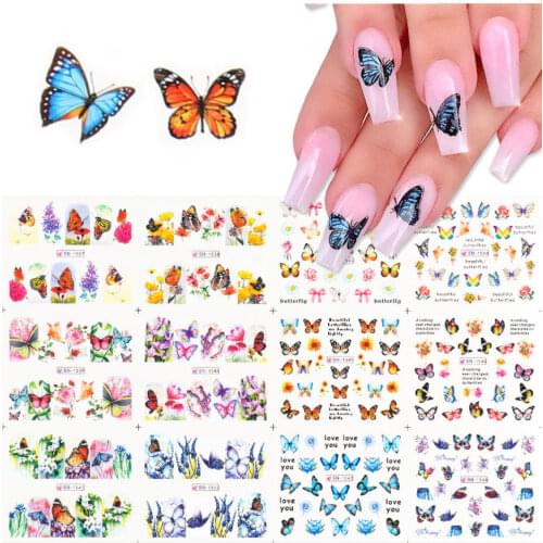 1 Big Sheet Flowers Butterfly Nail Sticker Art Decorations Spring Fashion Decal Inscriptions Water Transfer Sliders DIY Manicure