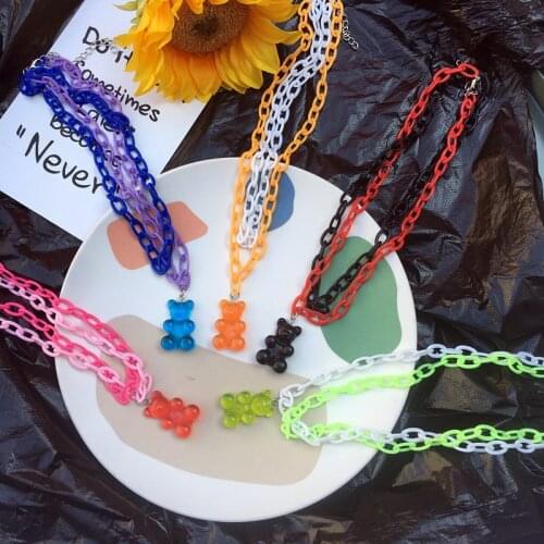 1pcs Handmade Stainless Steel Bear Necklace, Colorful Candy Color Animal Resin Pendant For Women&Girl Daily Jewelry Party Gift