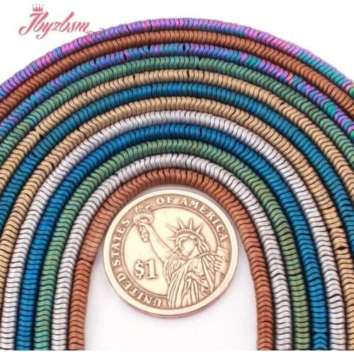 1x3mm Corrugated Frost Black Blue Gold Silver Hematite Stone Spacer Beads For Women Necklace Bracelet Jewelry Making 15"