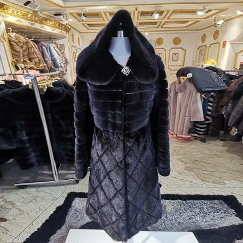 2020 mink fur coat Stitching Python skin mink coat fashion women fur coat High-end brand coat women WINTER PALACE BS102D2