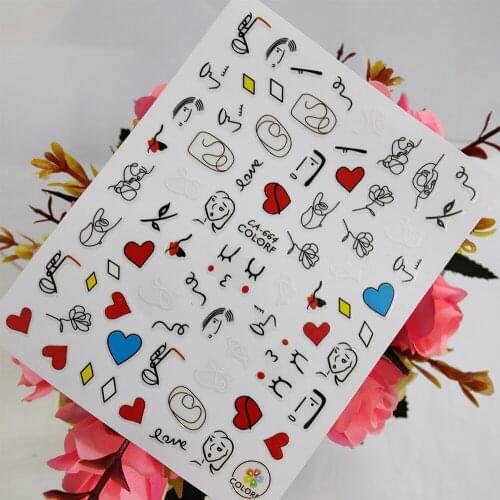 3D Nail stickers Art Geometric Line Girl Flowers Design Sliders for Nails Foil Self Adhesive All for Manicure Accessories