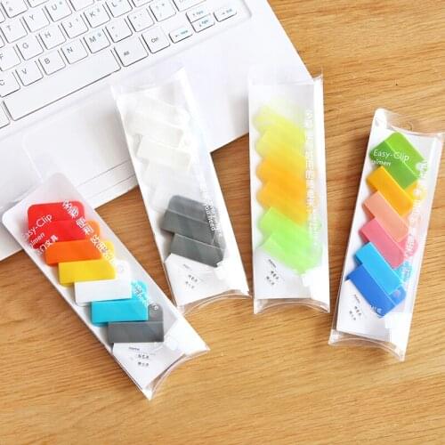 6pcs Rainbow Paper Clips set Multi Color Plastic Easy Clip Memo Bookmarks Office Planner dividers File Binding School F728