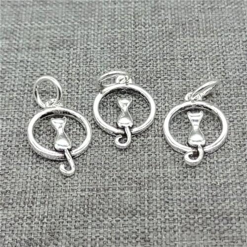 8 Pieces 925 Sterling Silver Cat Circle Charms for Pet Bracelet Necklace