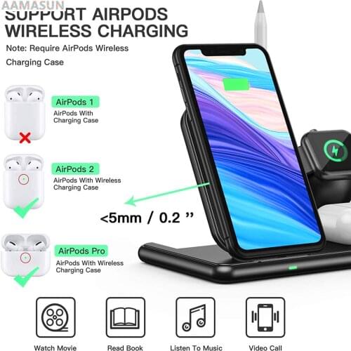 15W Qi Wireless Charger 4 In 1 Wireless Charging Pad for IPhone 12 11 XR X Apple Watch 6 5 4 3 Airpods Pencil Wireless Charger