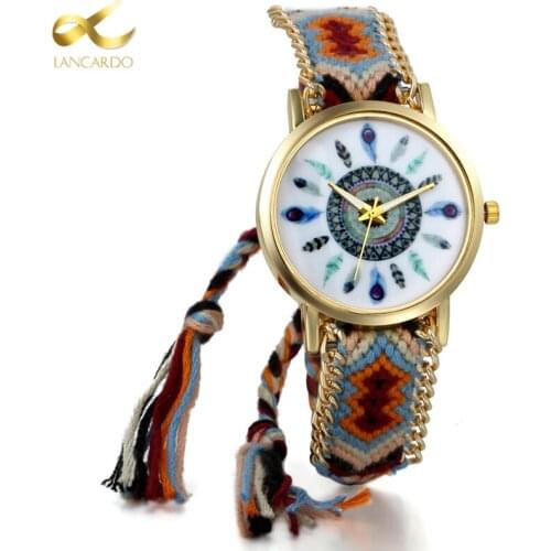 Lancardo Handmade Braided Friendship Bracelet Watch New Hand-Woven Wristwatch Ladies Quarzt Gold Watch Women Dress Watches