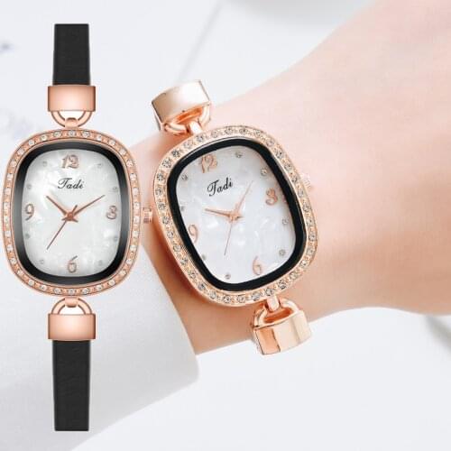 Women Watches Fashion Leather Strap Quartz Diamond Rectangle Dial Wristwatches Ladies Clock Female Clock Watch Women Reloj Mujer