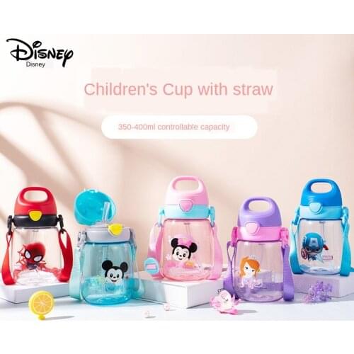 Disney water cup children plastic straw cup student boys and girls transparent leak-proof cartoon cup tritan material