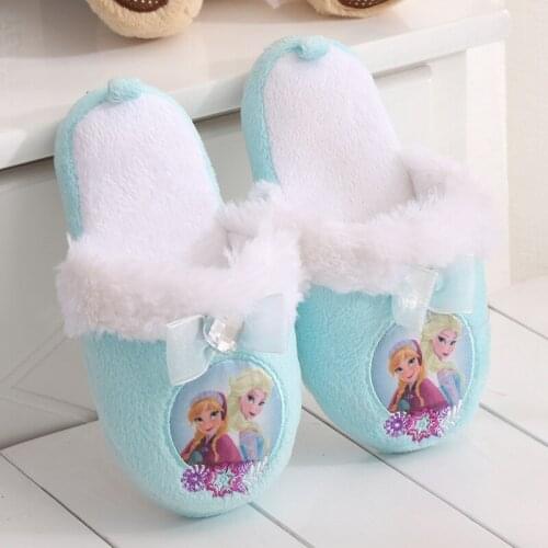 Disney Frozen Spring and Autumn Winter Plush Girls Home Shoes Non-slip Kids Cartoon Cute Princess Cotton Slippers