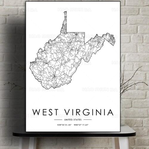 World City Map The West Virginia Poster HD Print Wall Art Canvas Painting Nordic Poster for Home Interior decor painting