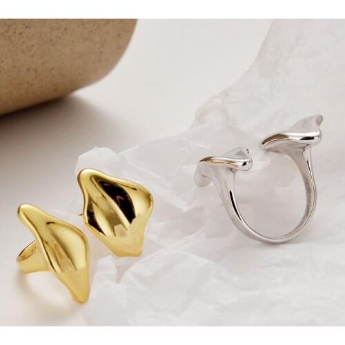 Amaiyllis S925 Sterling Silver Simple Irregular Glossy Ring Personalized Fashion Open Index Finger Ring For Women