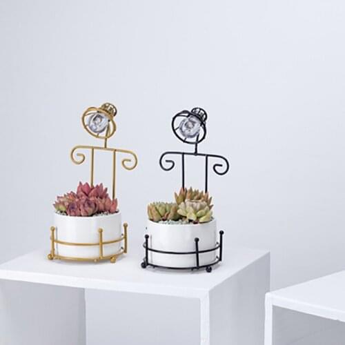 Vases Creativeins Gold Iron Ceramic Succulent Plant Flowerpot Nordic Simple Individual Flower Interior Tabletop Decoration