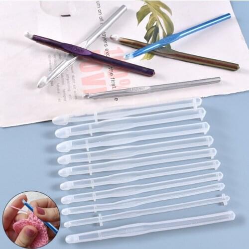 Crochet Hook Crystal Epoxy Resin Mold DIY Knitting Sweaters Scarves Tool 10 Styles Casting Silicone Mould DIY Crafts Making Tool