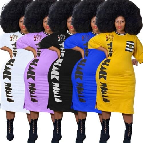 Summer Womens Dress 2021 Short Sleeve Letter Print Fashion Casual Long Dresses Wholesale Plus Size Maxi Dress Dropshipping