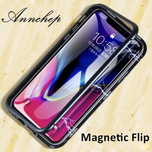 Magnetic Adsorption Case for IPhone X 8 PLUS 7 Plus Clear Tempered Glass + Built-in Magnet Case for IPhone 7 8 Metal Ultra Cover