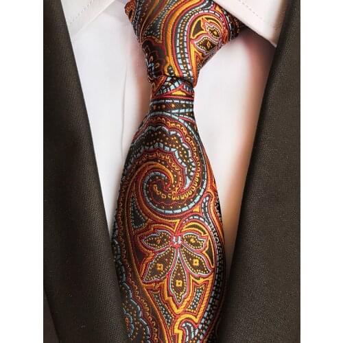 8cm Mens Formal Occasion Ties Luxury Silk Necktie Gold with Embroidered Paisley Floral
