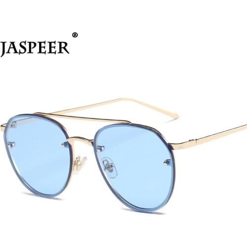 JASPEER 2021 Pilot Sunglasses Men Mirror Sun Glasses for Men Driving UV400 Rimless Rivet Goggle Eyewear Candy Color Shades
