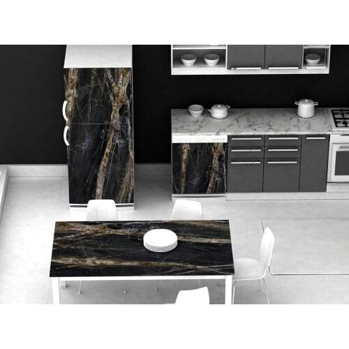 Table Sticker, Vinyl, Dishwasher Sticker, Fridge Decals With Black Marble Pattern,Art Fridge Sticker,Kitchen Accessories,Modern