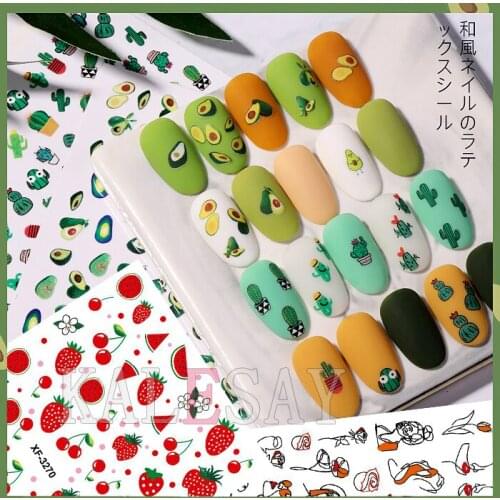 Avocado Strawberry Nail Stickers Art Decals Back Glue Sticker for Design Manicure Decorations Sticker for Nails Berries Flower