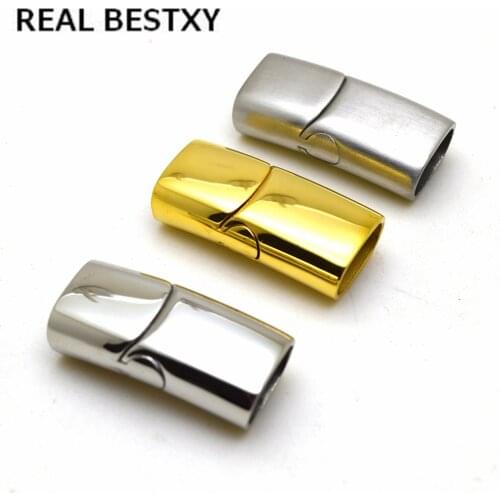 REAL BESTXY Custom Logo 5pc/lot hole size: 12.3*6.3mm 316l Stainless Steel Big Hole Size Oblate Magnet Clasp Bracelet DIY