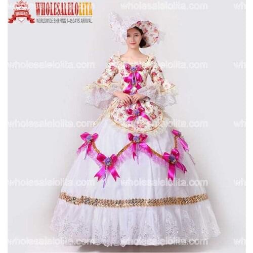 2017 New Floral Printed Marie Antoinette Masquerade Dresses Renaissance Southern Belle Ball Gowns Theatrical Clothing