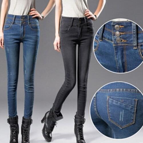 Wholesale Spring High Waist Skinny Jeans Women Slim Fashion Plus Size Denim Trousers Long Pencil Pants pantalones black DL1772