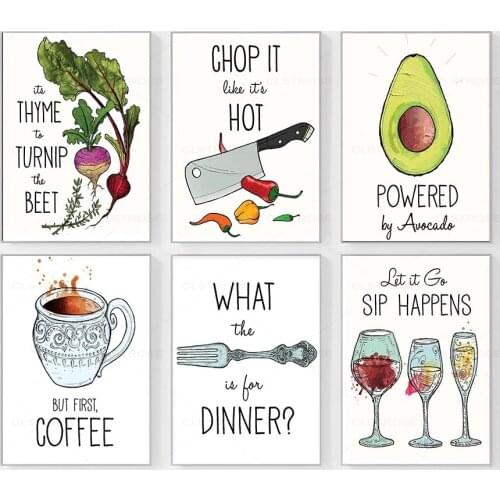 Nordic Posters and Prints Coffee Cocktail Knife Fork Turnip Canvas Beet Painting Modern Wall Pictures Kitchen Room Home Decor