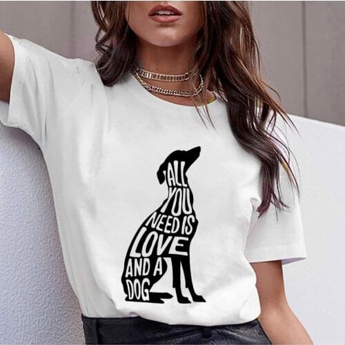 Simple Tshirt Womens T-shirt Ulzzang Harajuku T shirt 90s Girls Tshirt 2021 New Summer T-shirt Dog Cartoon tee shirt female