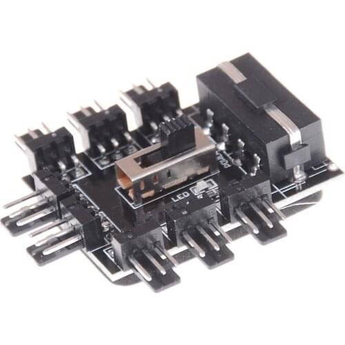 1 to 8 Way Splitter Cooler Cooling Fan Hub 3pin 12V Power Socket PCB Adapter 2 Level Speed Control PC Computer IDE Molex New Hot