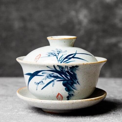 Hand Painted Orchid Gaiwan For Tea Pottery Tureen With Lid Teaware Travel Kung Fu Tea Set Chinese Cup Bowls Chawan