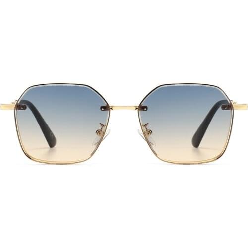 Gold metal sunglasses for men retro uv400 2021 square sun glasses for women gradient lens brown