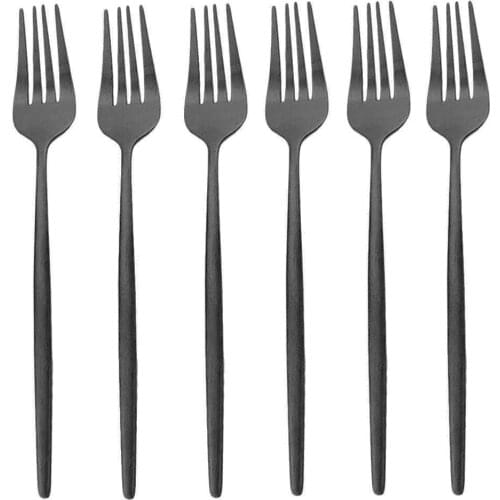6Pcs Black Matte Dinner Fork Stainless Steel Dinnerware Cutlery Fork Silverware Kitchen Flatware Color Tableware