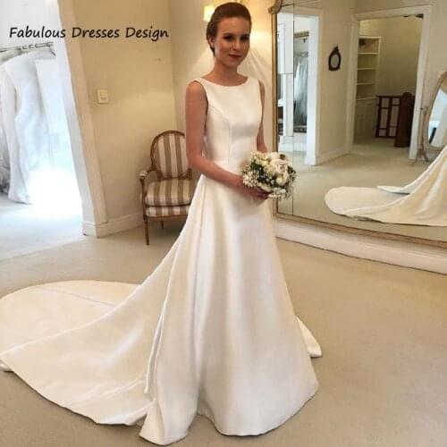 Ivory O Neck Backless Wedding Dresses 2021 A Line Bowknot Sweep Train Bridal Gowns Exquisite Plus Size Vestidos De Novia