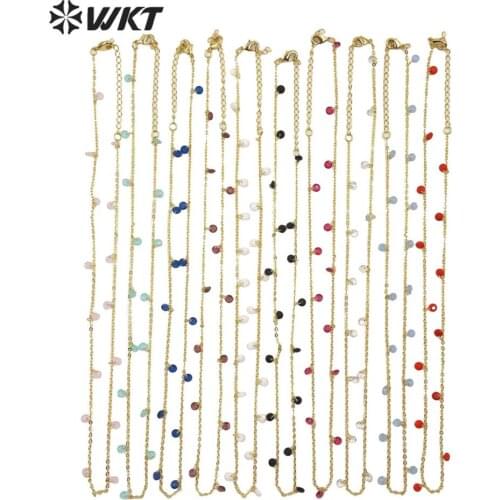 WT-N1203 lady fashion handmade natural stone beads charm necklace gold Electroplated brass with bead charm chain necklace