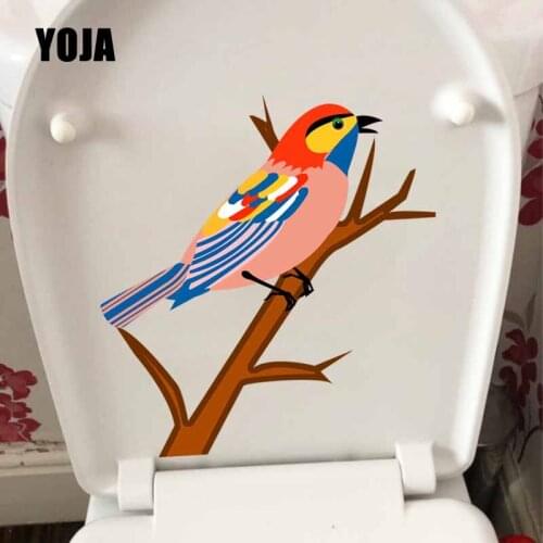 YOJA 22.1X23.2CM WC Toilet Decal Home Decor Wall Sticker Hand Painted Cartoon Color Bird Art Mural T5-0714