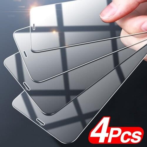 4Pcs Full Cover Tempered Glass For iPhone 11 Pro X XR XS MAX 12 Pro Max Mini Screen Protector For iPhone 6 7 8 Plus Glass