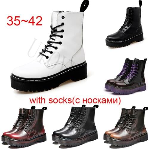 Genuine Leather 2021 Winter Motocycle Warm Ankle Boots Fur For Women Punk High Top Waterproof Female Shoes Red Boot Size 45 46
