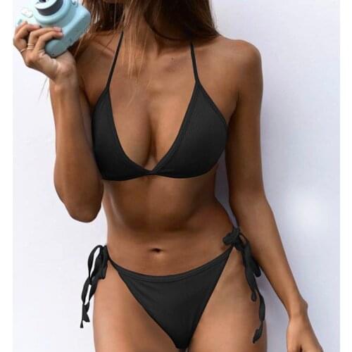 ZTVitality Black Bikinis Push Up Bikini 2020 Hot Sale Halter Padded Bra Bandage Swimsuit Low Waist Backless Sexy Swimwear Women