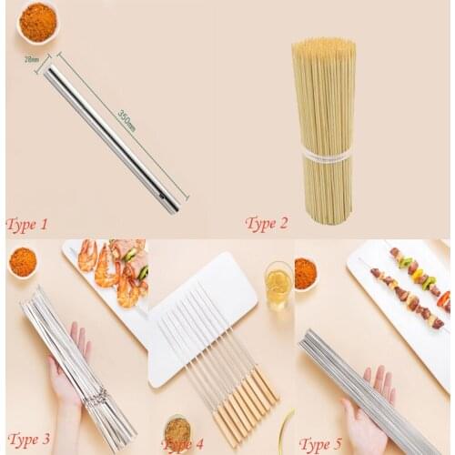 5/25pcs Stainless Steel Barbecue Sticks Skewer BBQ Meat String Kebab Kabob Needle For Kitchen Camping Barbecue Tool