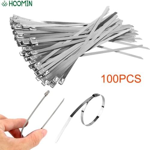 100 piece/Set Stainless Steel Cable Ties Metal Exhaust Wrap Ties 4.6mm Width Multi-Purpose Self-Locking Cable Zip Tie